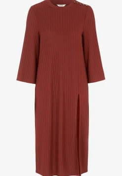 Ribbet jerseykjole med høj slids