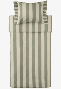 Stribet sengesæt med volanter