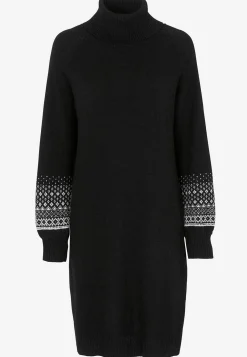 Strikket kjole med jacquardmønstrede ærmer