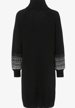 Strikket kjole med jacquardmønstrede ærmer