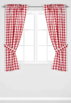 Vævede, ternede panelgardiner 2-pack