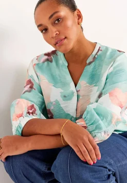 Vævet, mønstret bluse med knapper | Cellbes