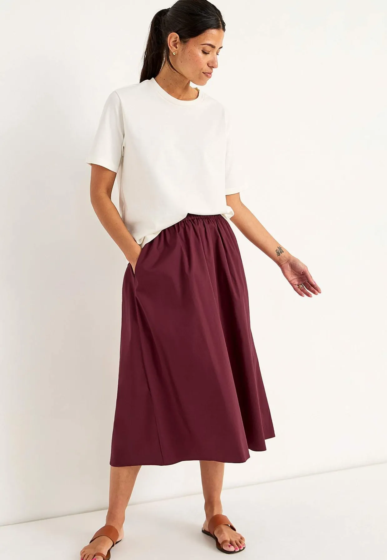 Vævet poplinkjole med lommer