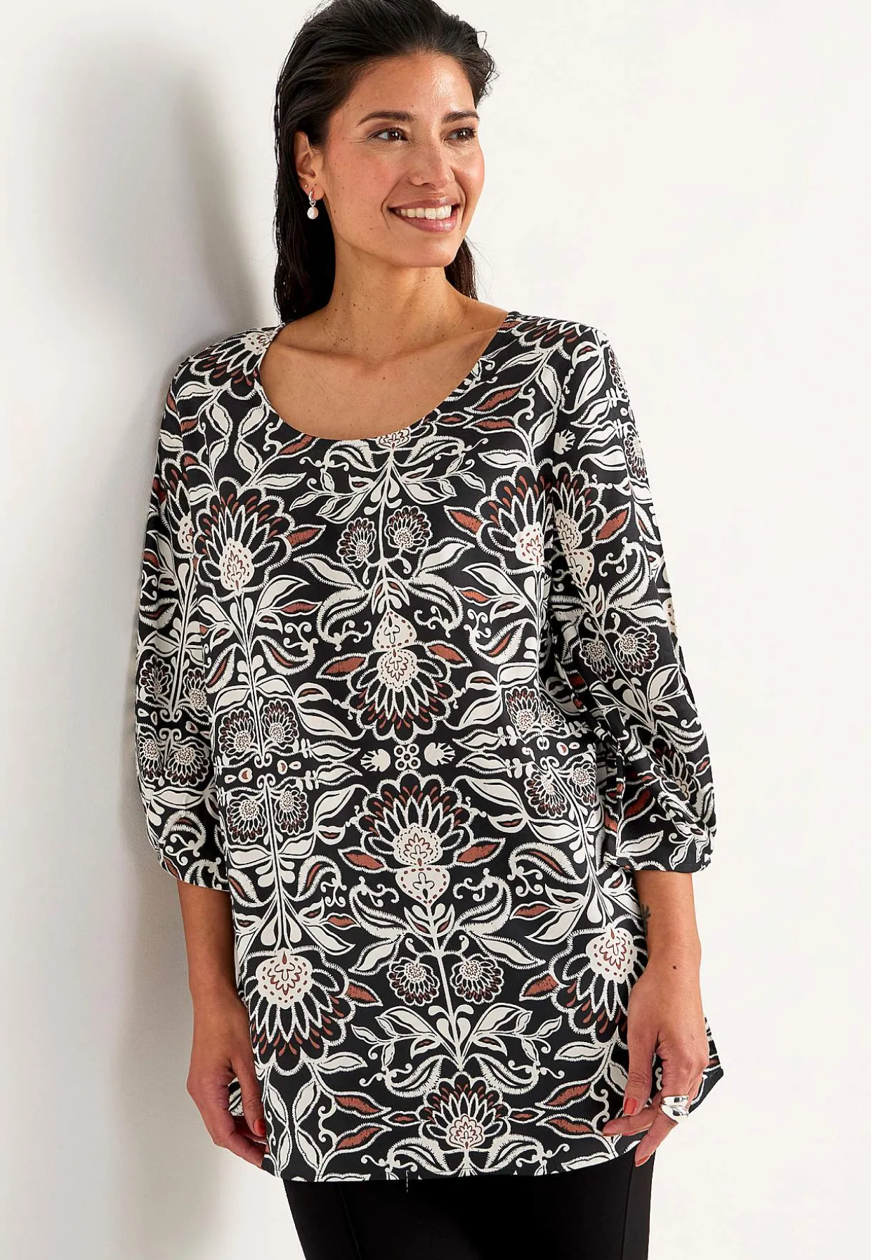 Vævet tunika med 3/4 ærmer