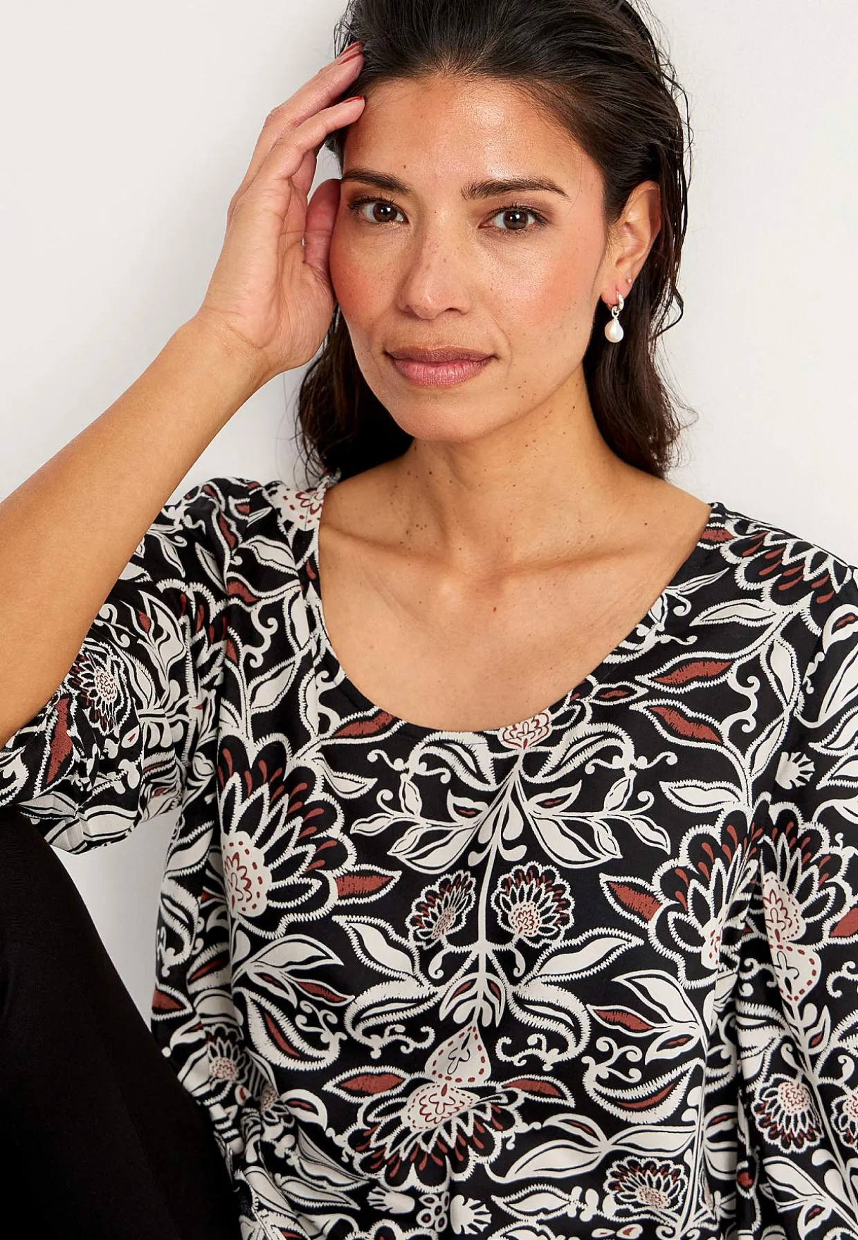 Vævet tunika med 3/4 ærmer